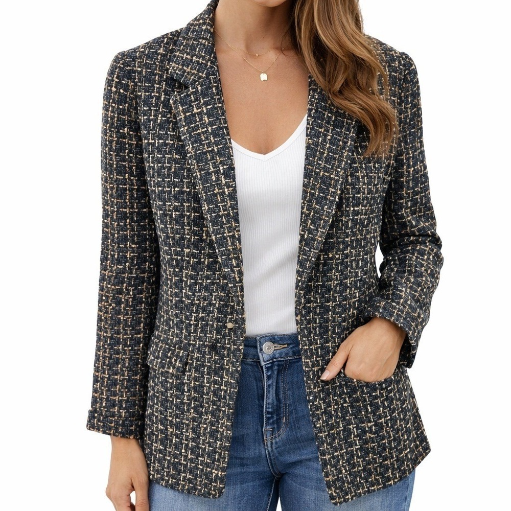 Nanette Lepore Tweed Blazer Size Small‎ Black Gold Structured Jacket